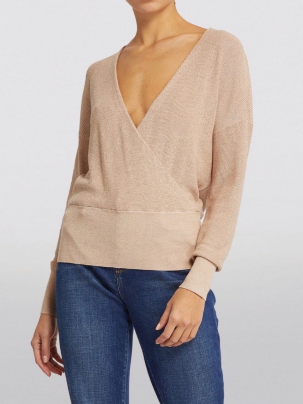 L’Agence Blair Surplice Top in Tan Beige Petal Biscotti size Medium $225